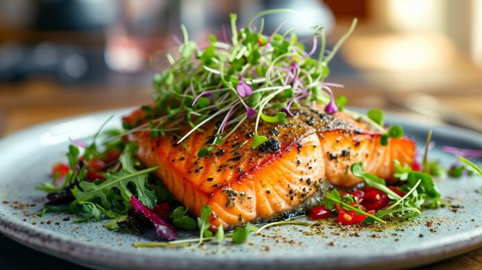 StockCake-Gourmet Salmon Dish_1756416871. Mediterranean-style diet | | Mediterranean-style Mediterranean-style diet | Mediterranean-style