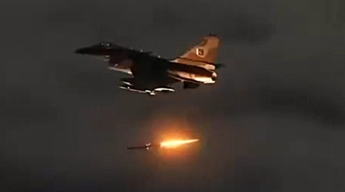 A Pakistani air force jet launching an airstrike